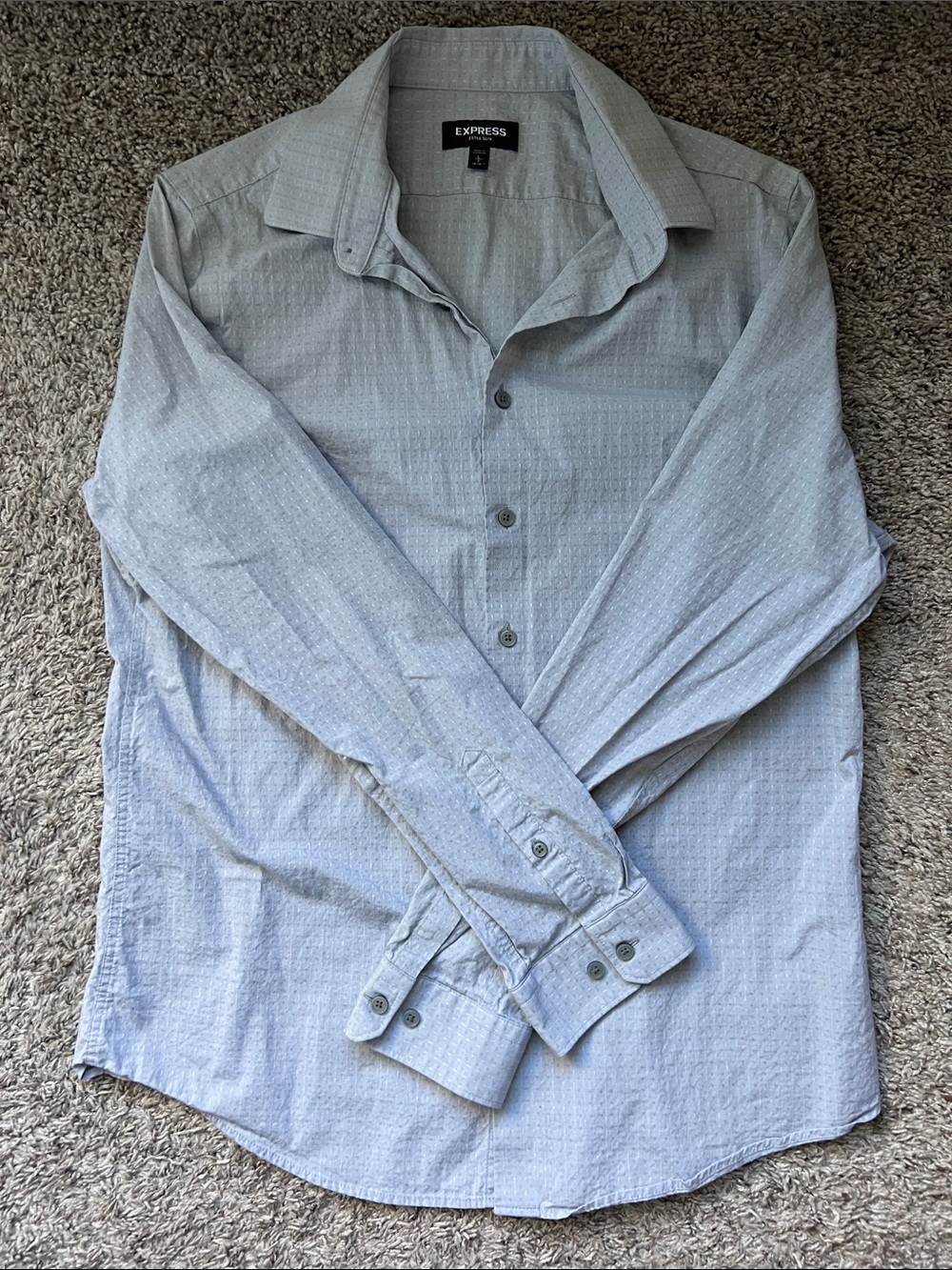 Express Light Blue/Gray Subtle-Pattern Long Sleeve Dress Shirt